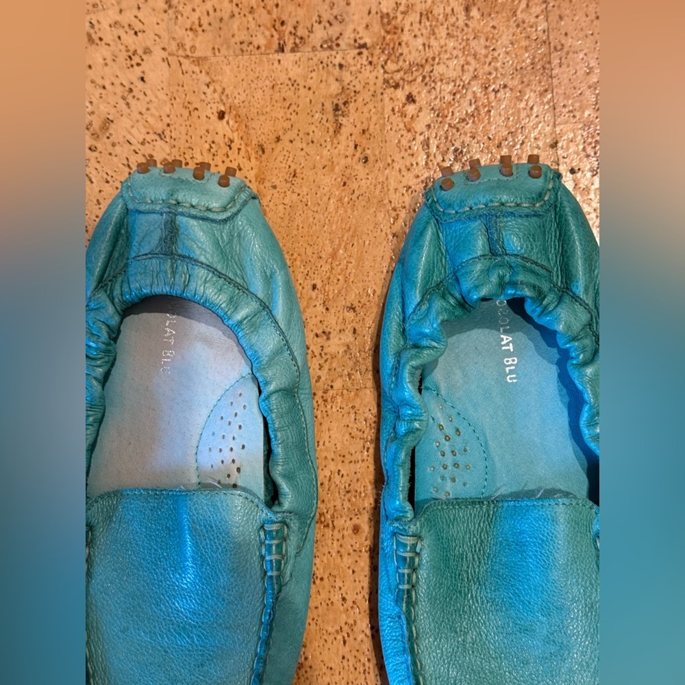 New Chocolat Blu Tara Leather Moccasin Loafer Teal Women’s Shoes Size 9 - Picture 7 of 15